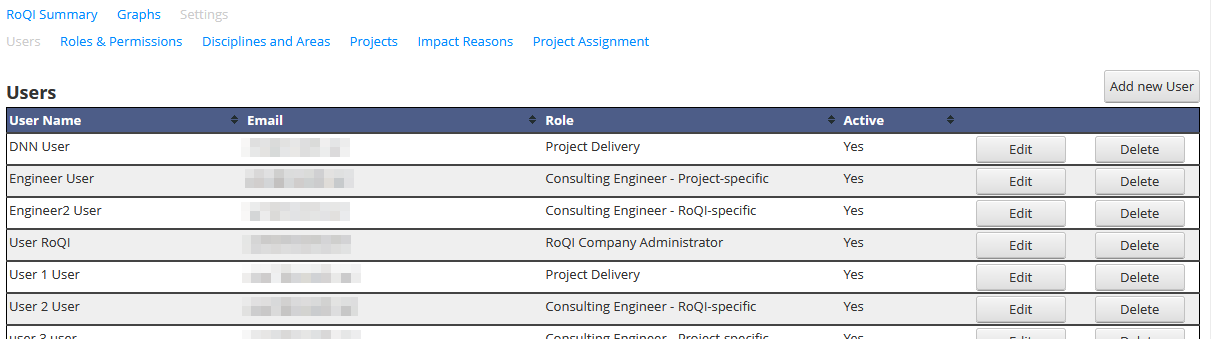 Settings - User List Settings - User List
